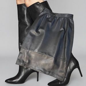 GENUINE black LEATHER Knee-length SKIRT Medium